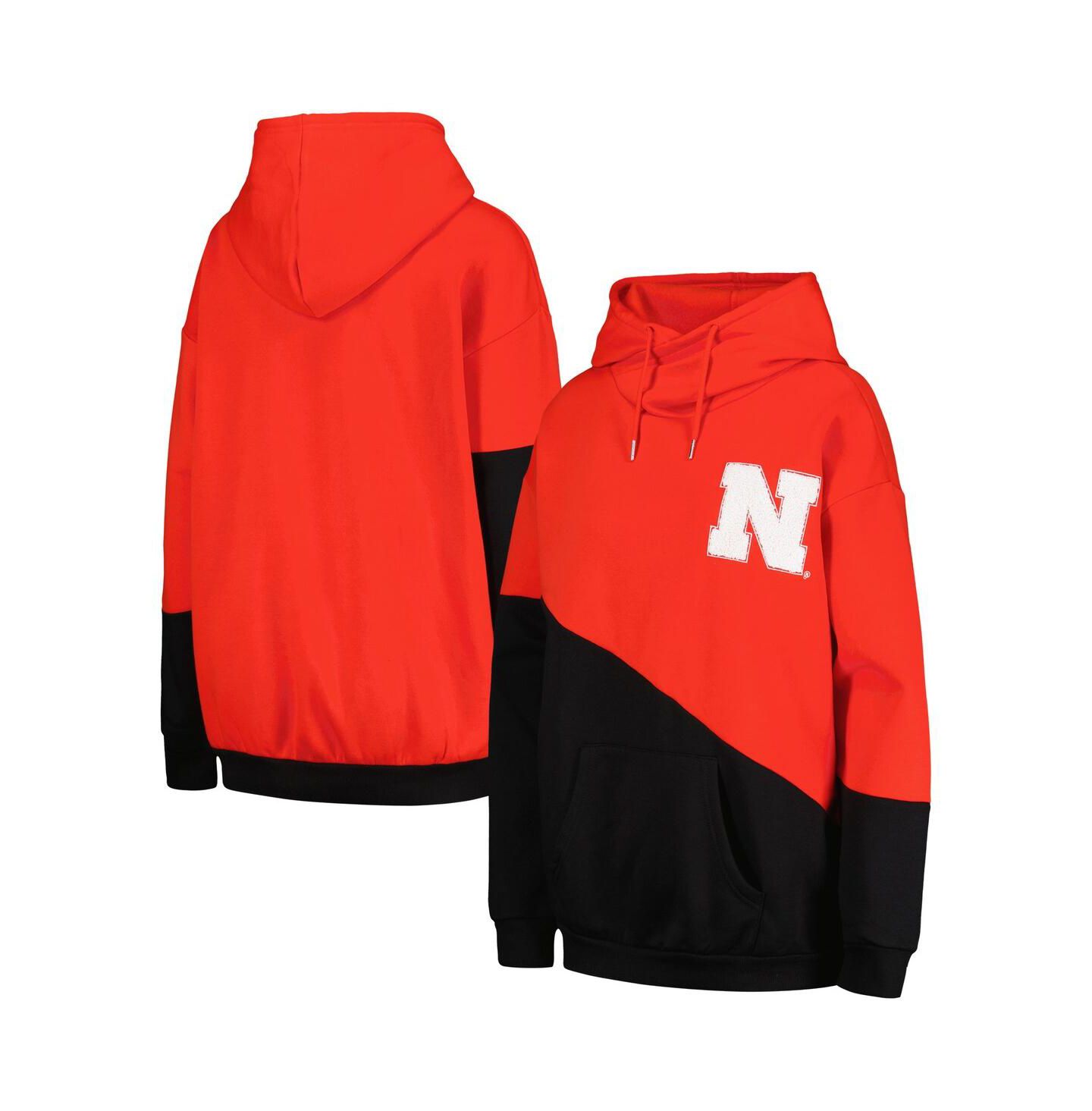 Женское худи Gameday Couture Scarlet, Black Nebraska Huskers Matchmaker Diagonal Cowl Pullover — фото 1