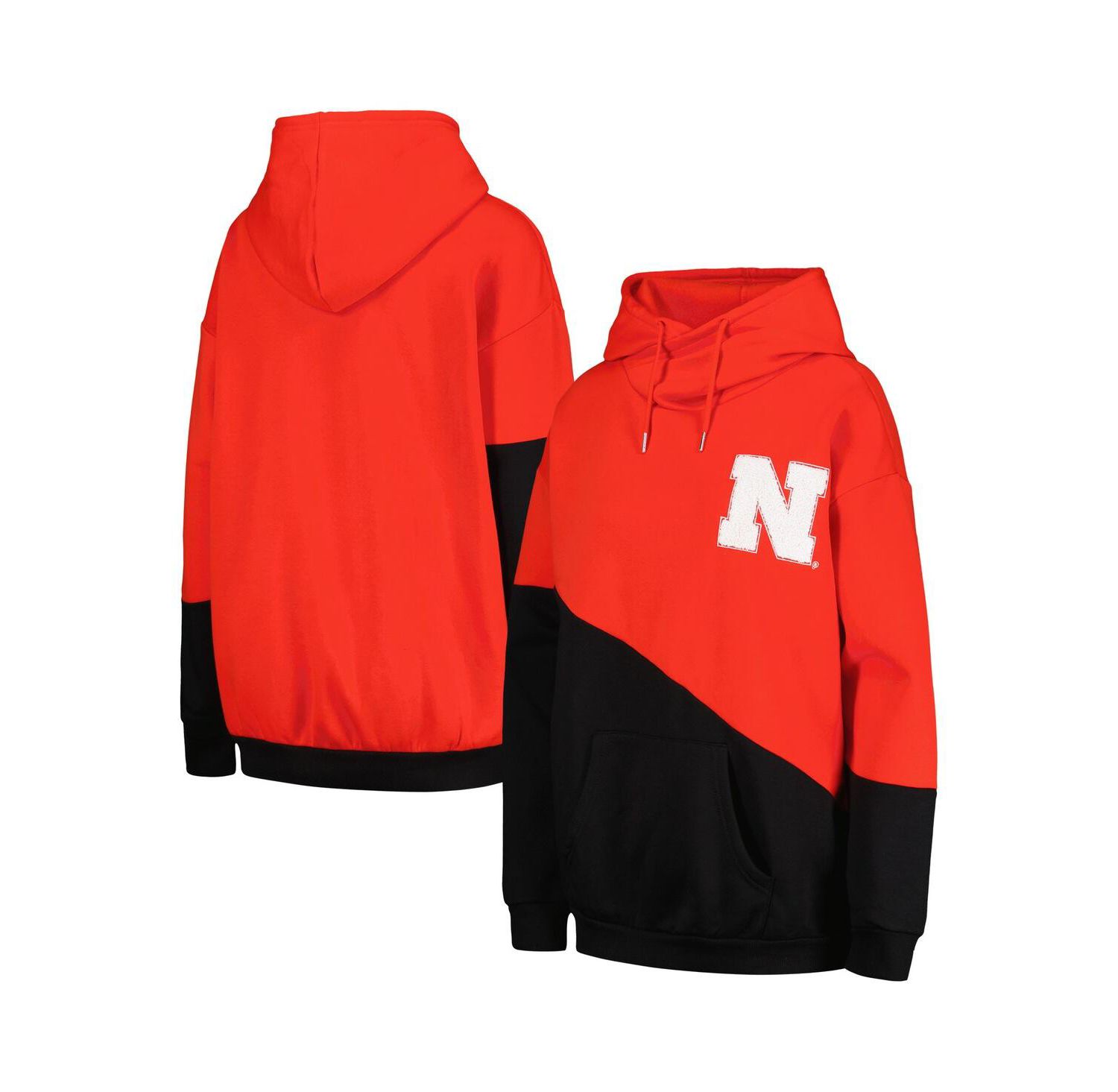 Women's Scarlet, Black Nebraska Huskers Matchmaker Diagonal Cowl Pullover Hoodie