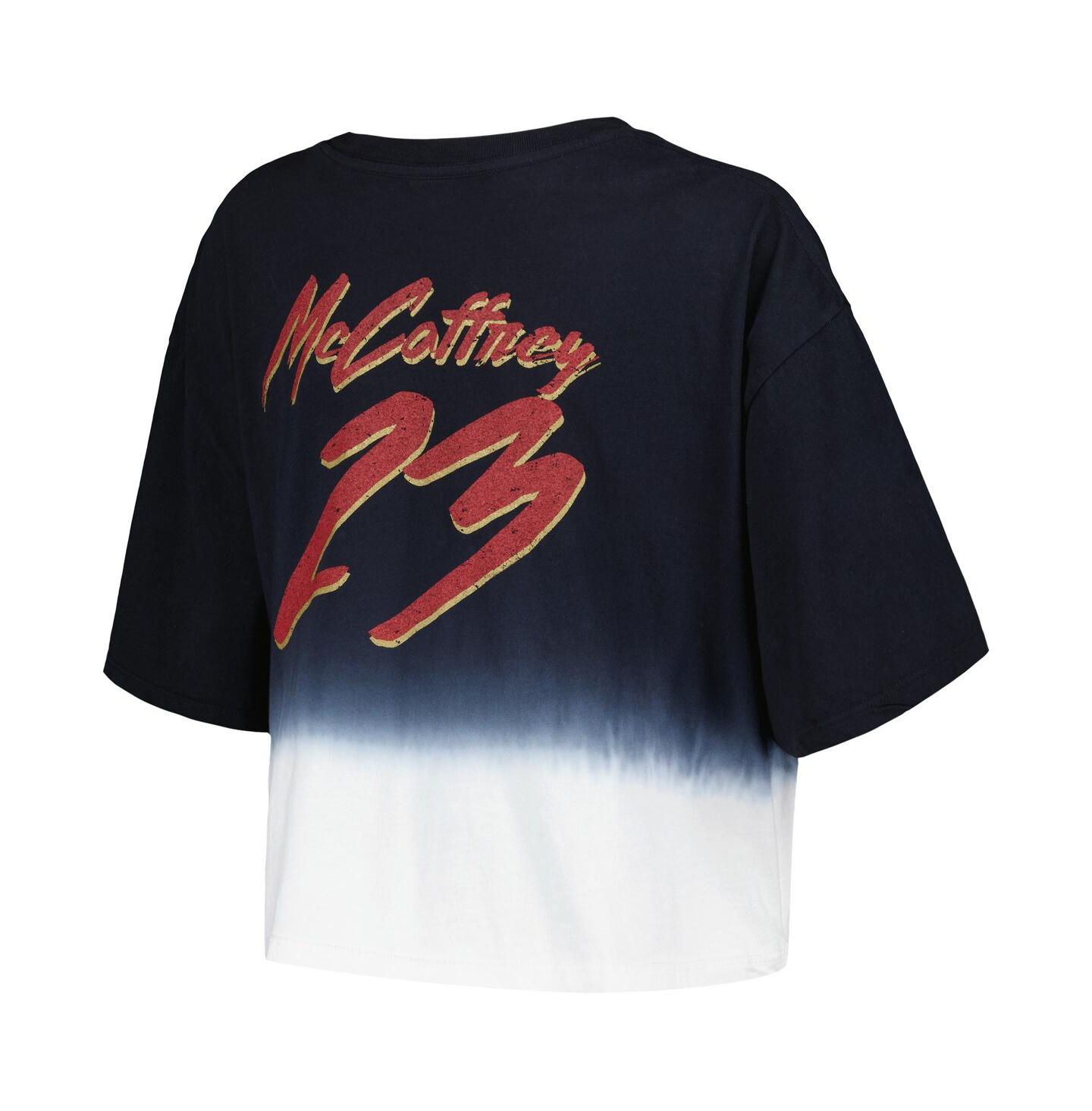 Женский топ Majestic Threads Christian McCaffrey Black, White Distressed San Francisco 49ers Dip-Dye Player Name and Number Crop — фото 2