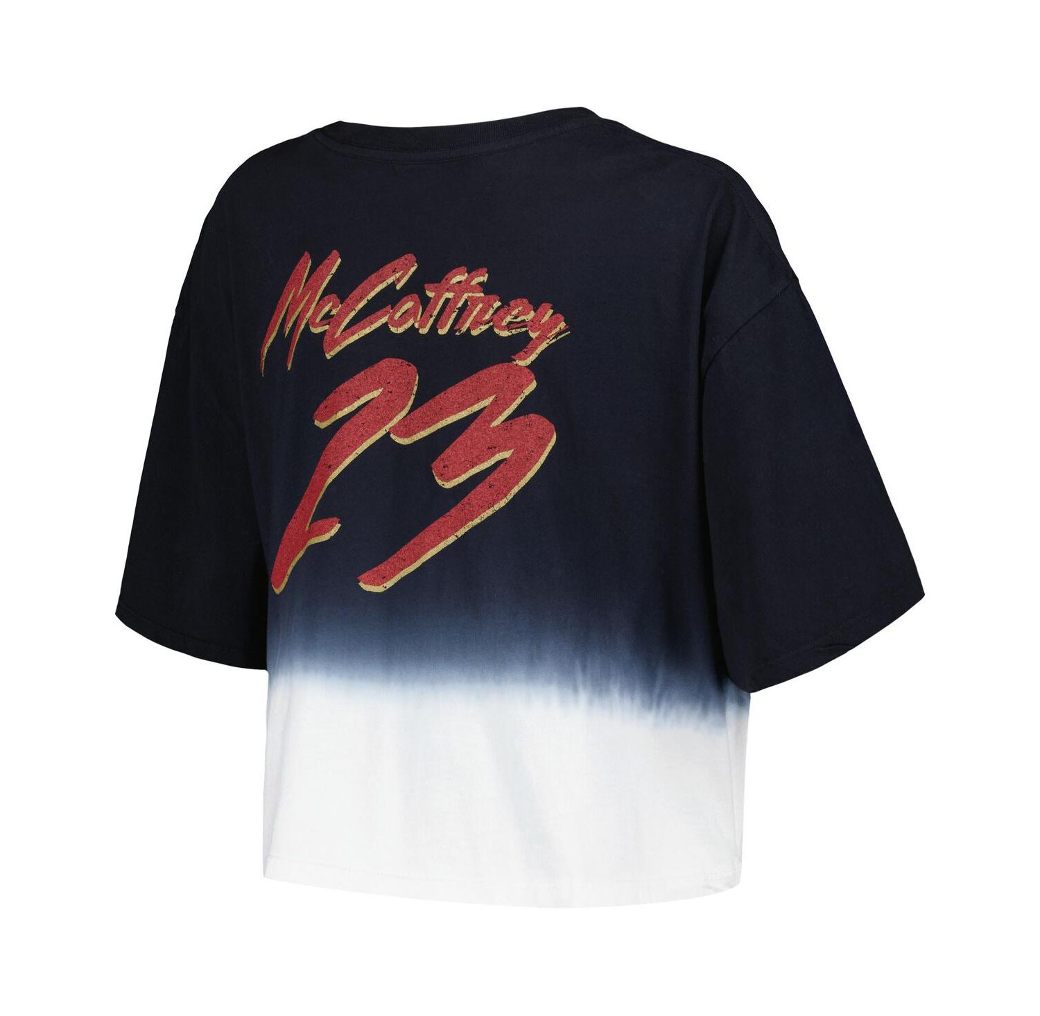 Women's Threads Christian McCaffrey Black, White Distressed San Francisco 49ers Dip-Dye Player Name and Number Crop Top