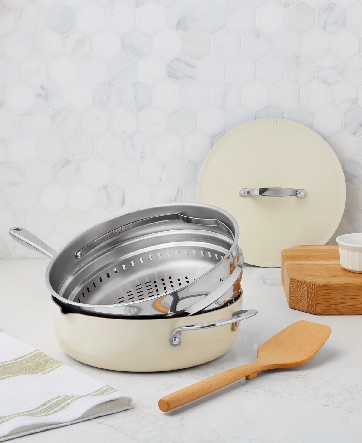 Shop The Cellar Ceramic Nonstick Complete Pan, Created For Macy's In Ivory