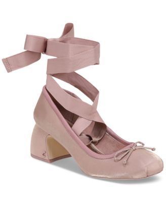 Della Lace Up Block Heel Ballet Pumps