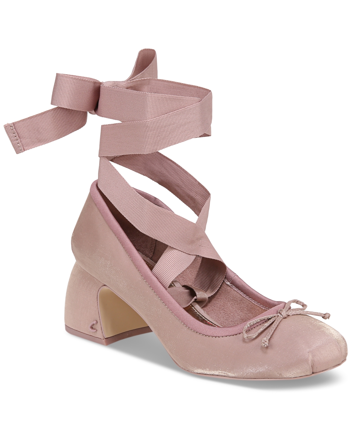Shop Circus Ny By Sam Edelman Della Lace-up Block-heel Ballet Pumps In Blush,french Macaroon Satin