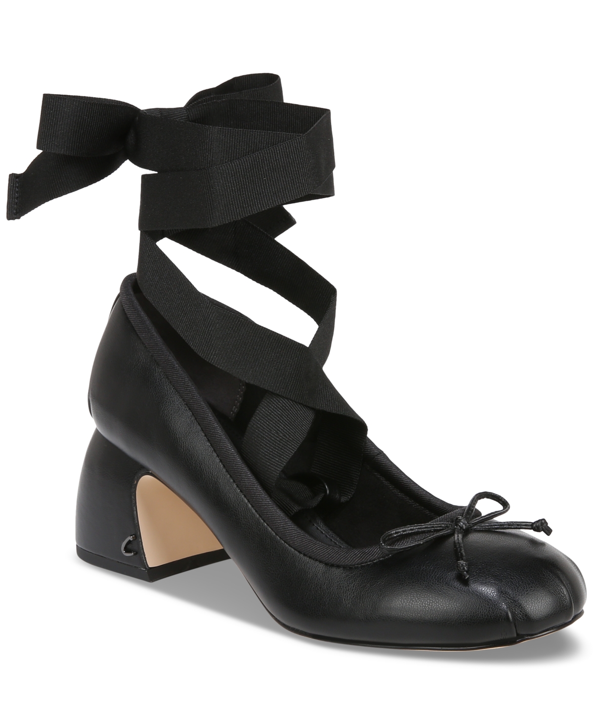 Shop Circus Ny By Sam Edelman Della Lace-up Block-heel Ballet Pumps In Black Leather