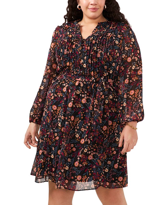 PLUS BUTTON DOWN PINTUCK AND LINE LACE DETAIL TOP