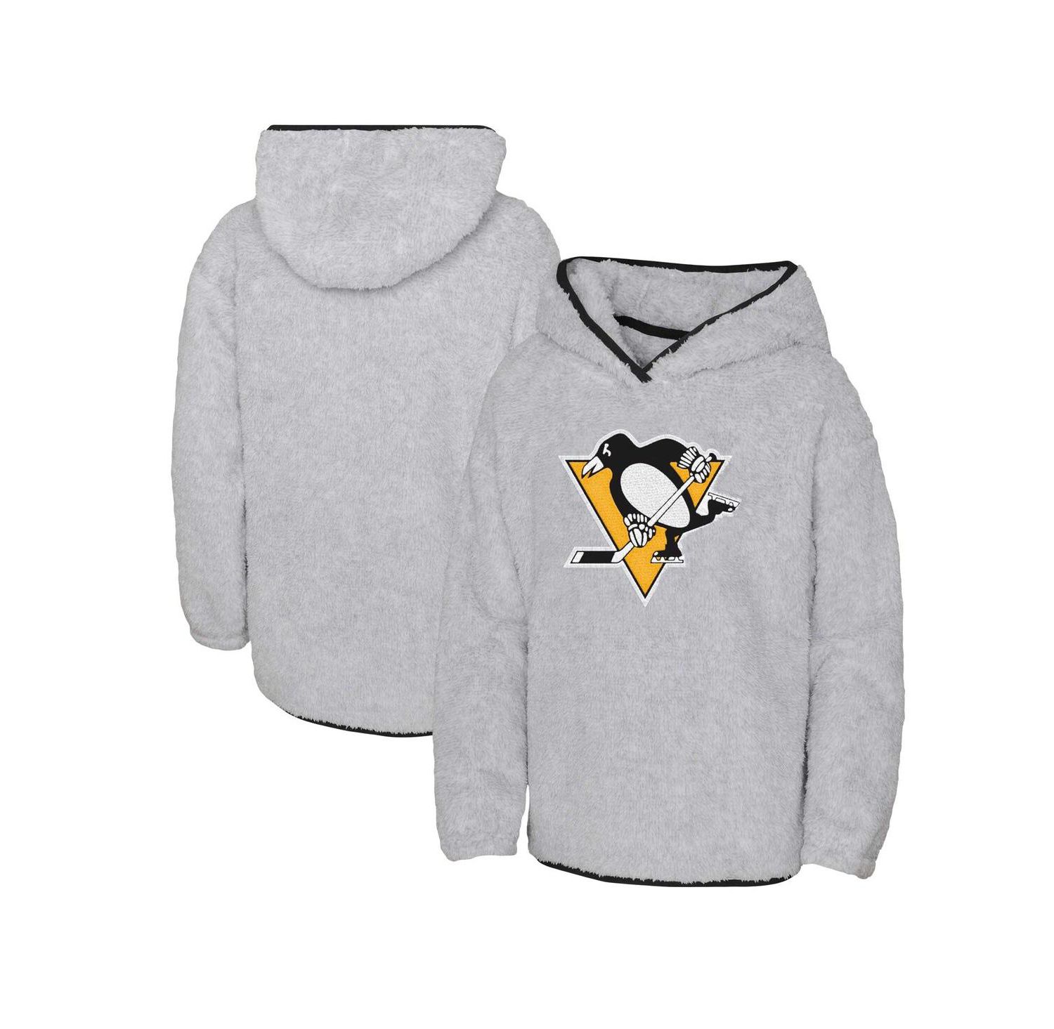 Big Girls Heather Gray Pittsburgh Penguins Ultimate Teddy Fleece Pullover Hoodie