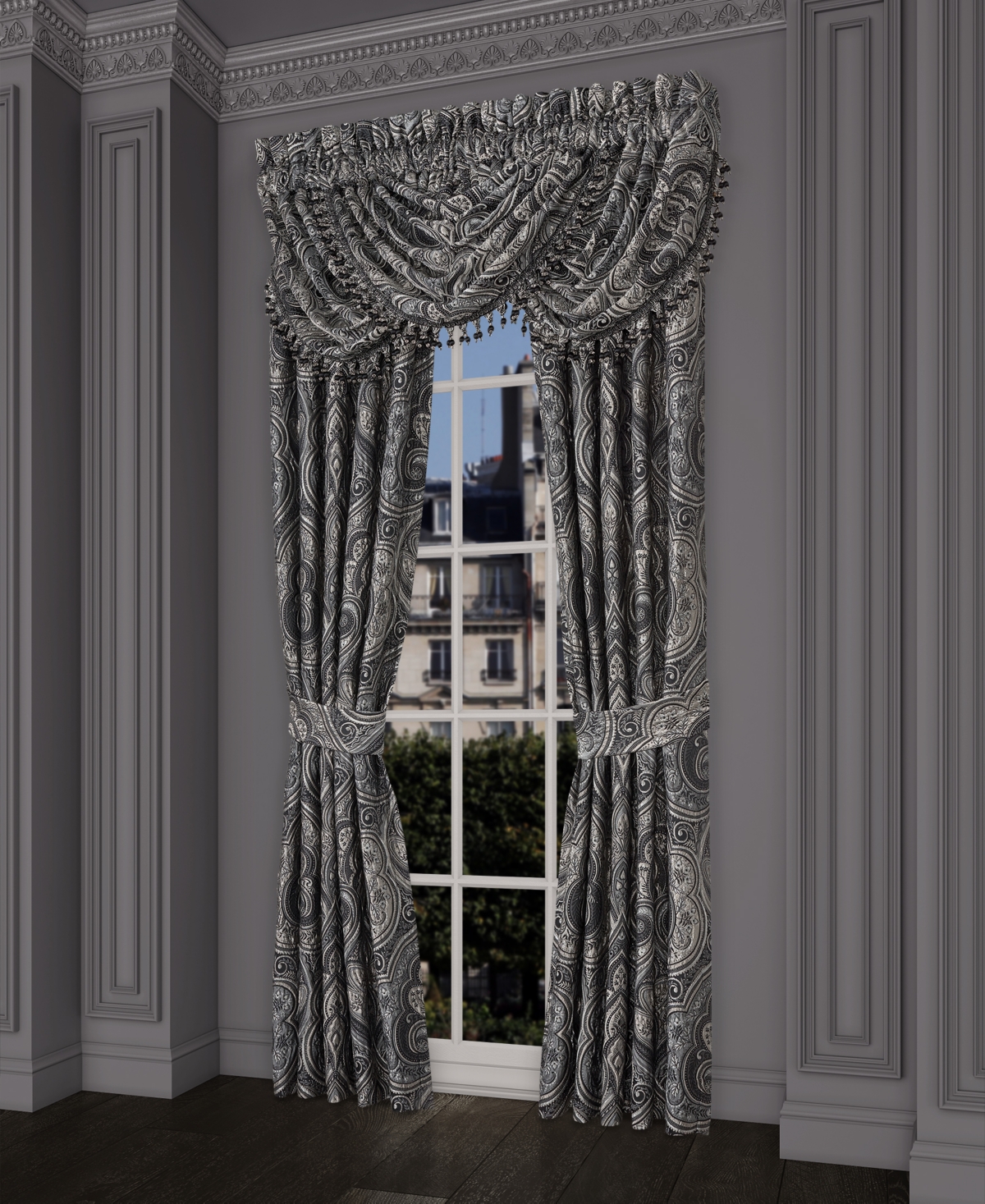 Five Queens Court Davinci Window Panel Pair, 50" X 84" In Black