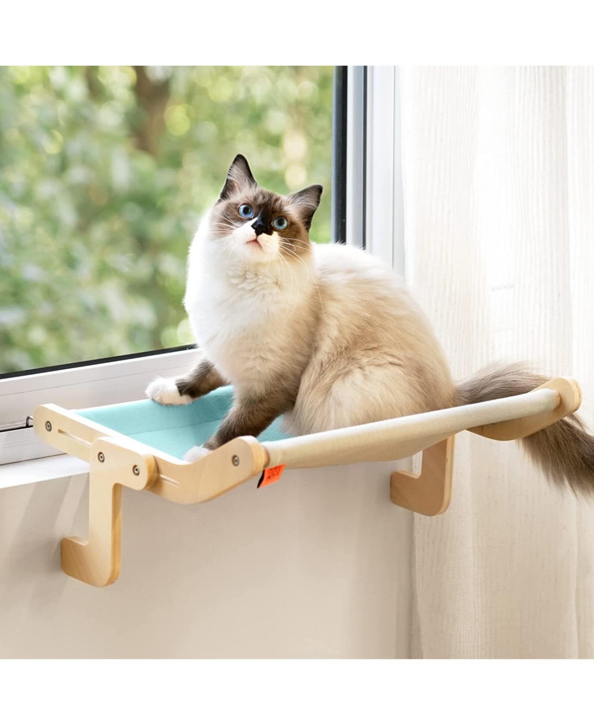Cat Pet Window Bed - Wooden Component - Hanging Cotton Canvas - Purple