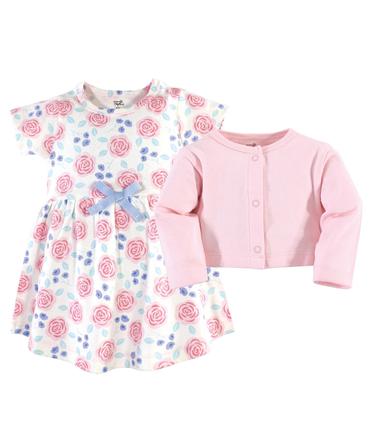 Touched by Nature Baby Girls Baby Organic Cotton Dress and Cardigan 2pc Set,- Pink rose