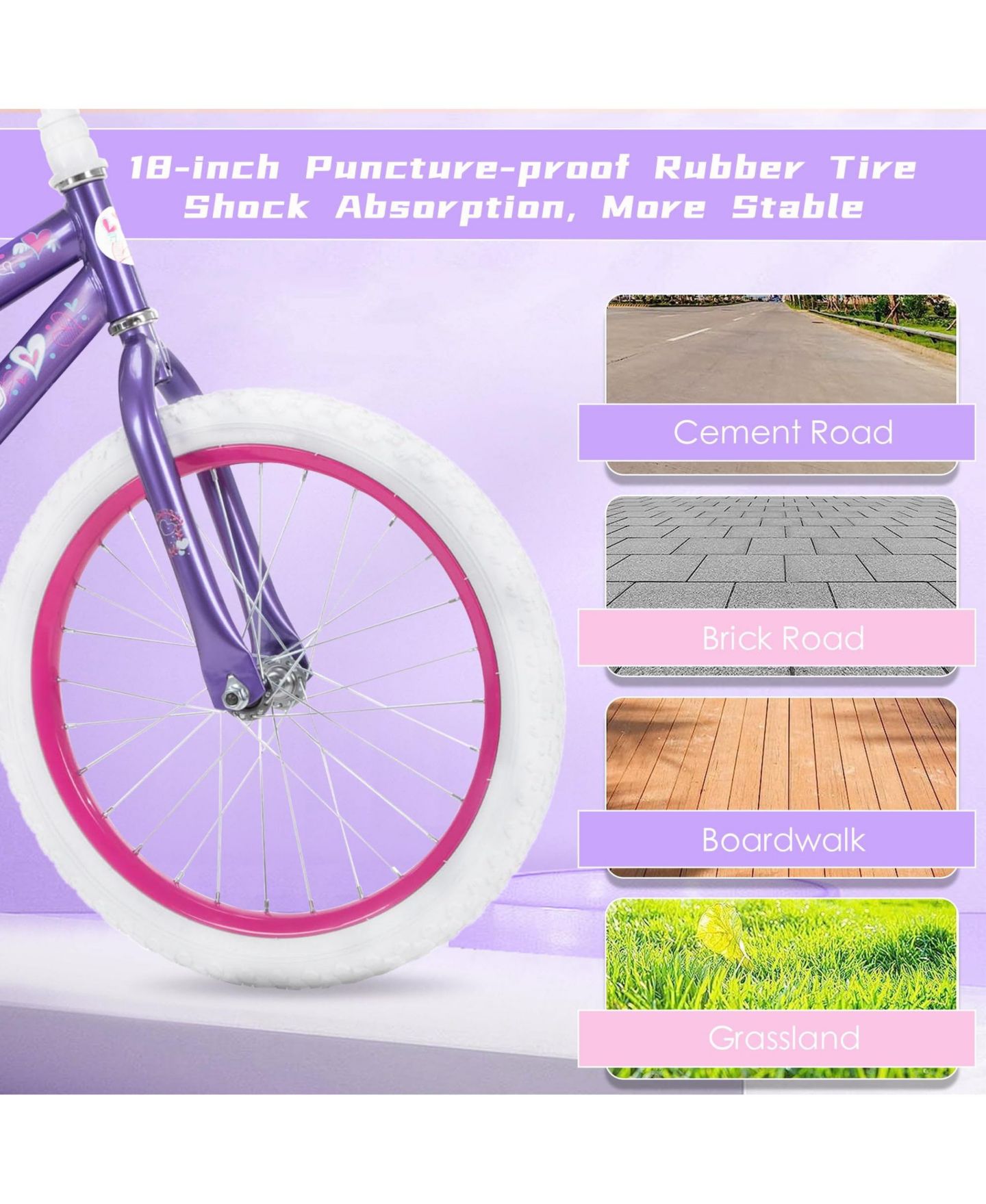 Детская игрушка SUGIFT Kids Bike for Girls, Removable Training Wheels Included, Toddler Bike Bicycle for Kids Ages 4-12 Years Old, цвет: Фиолетовый — фото 3