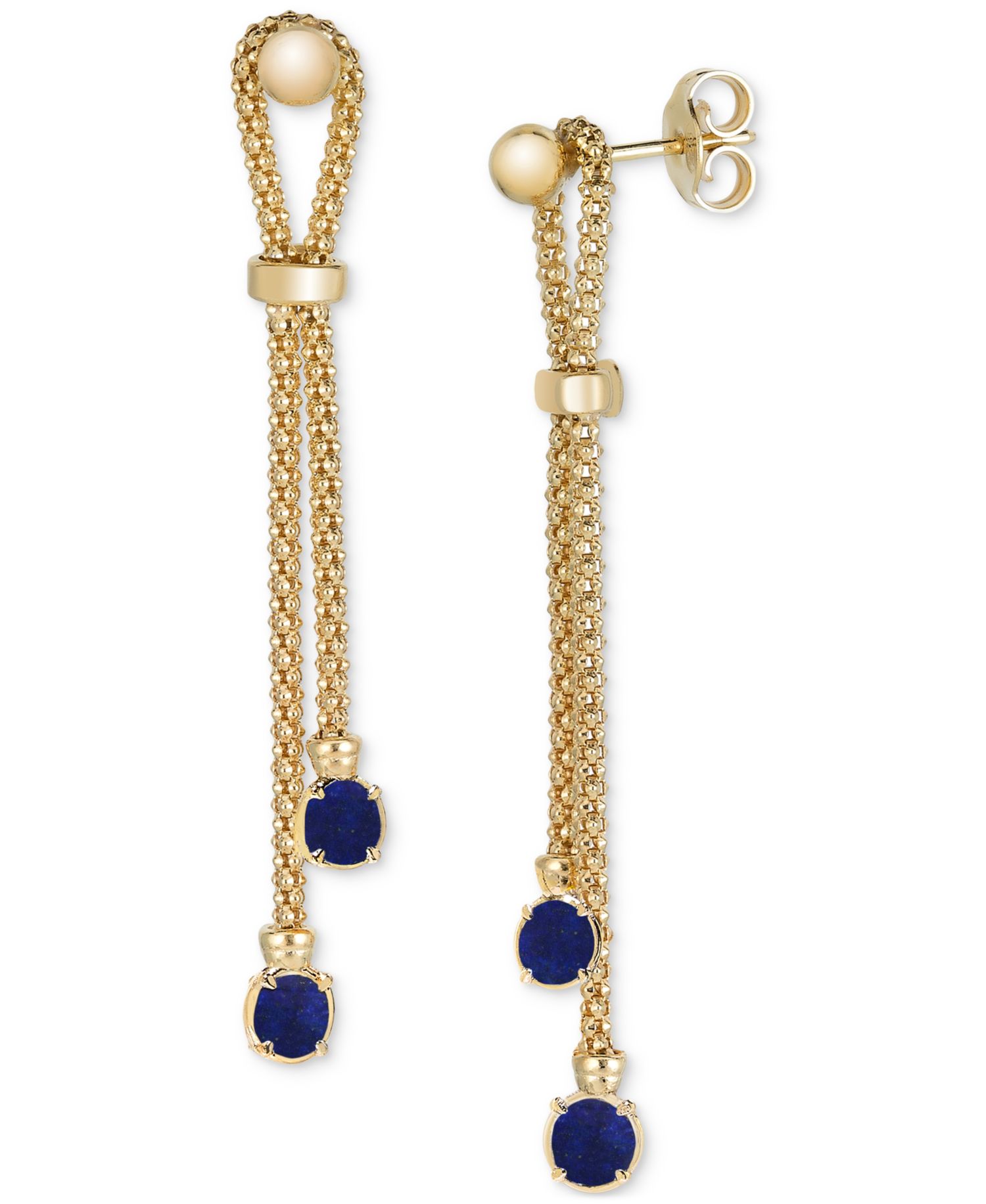 Onyx Popcorn Chain Link Drop Earrings in 14k Gold-Plated Sterling Silver (Also available in Turquoise, Swiss Blue Topaz & Lapis)