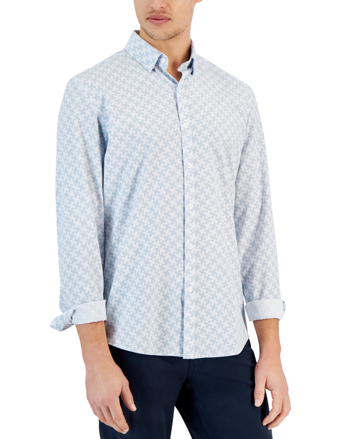 Alfani Men's Regular-fit Houndstooth Stretch Shirt, Created For Macy's In Bright White