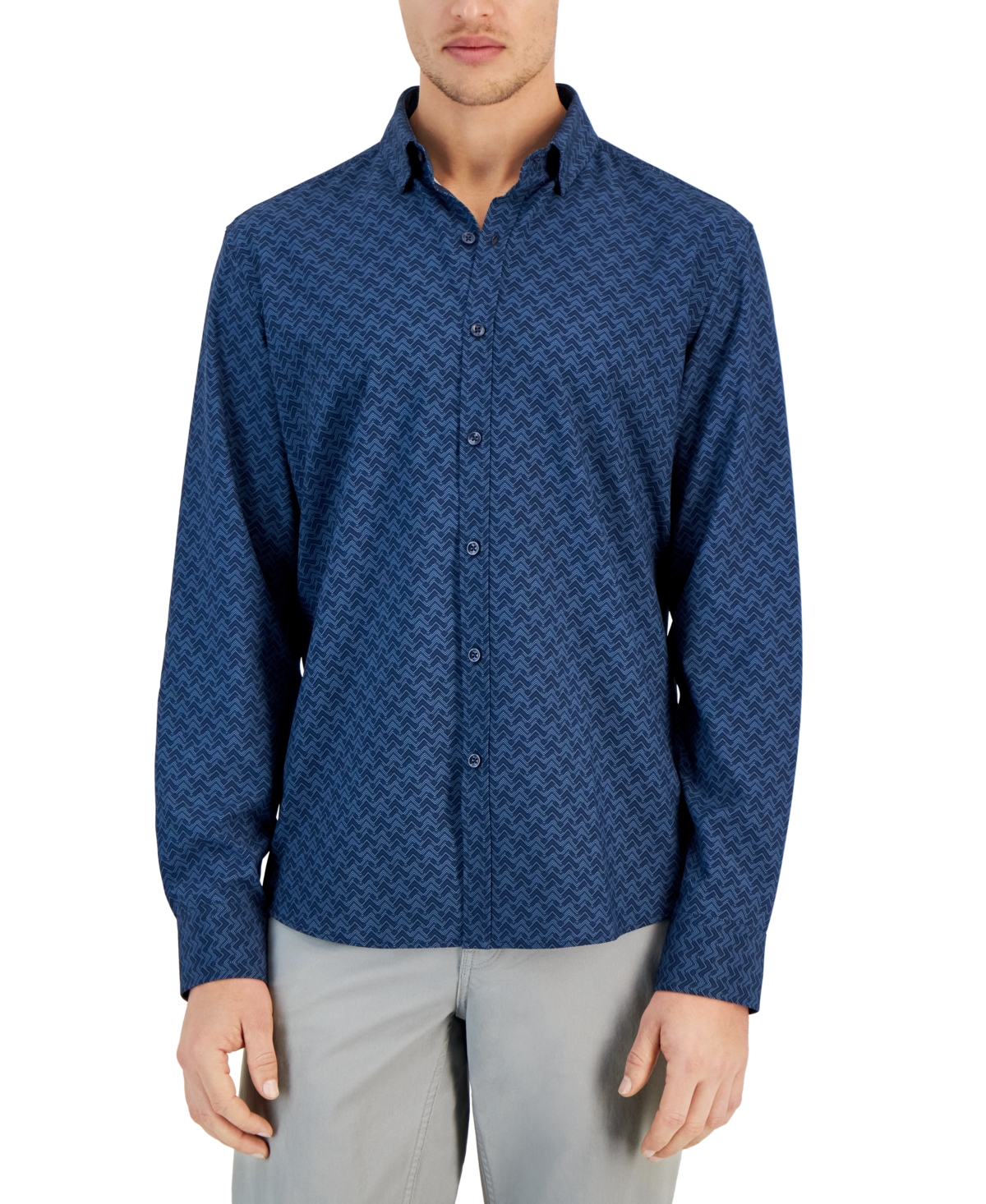 Alfani Men's Regular-fit Houndstooth Stretch Shirt, Created For Macy's In Neo Navy