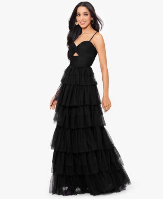 Juniors' Tiered-Mesh Cut-Out Dress