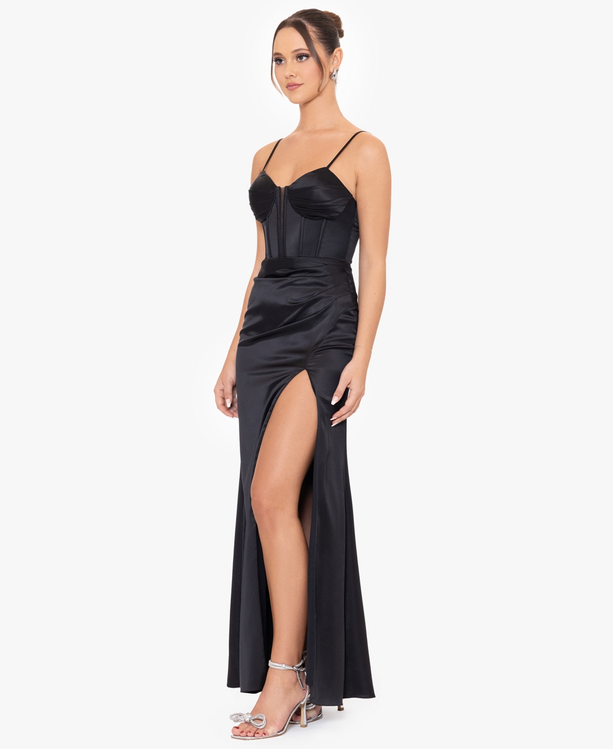 Shop Blondie Nites Juniors' Corset Illusion Sweetheart Dress In Black