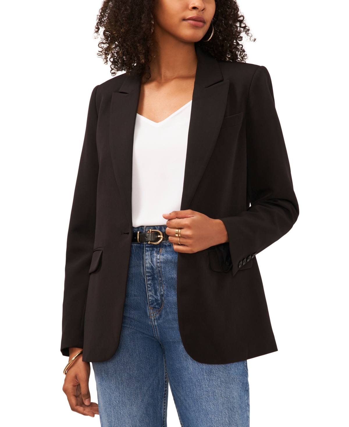 Vince Camuto Women's Notched Collar Single Button Blazer In Rich Black