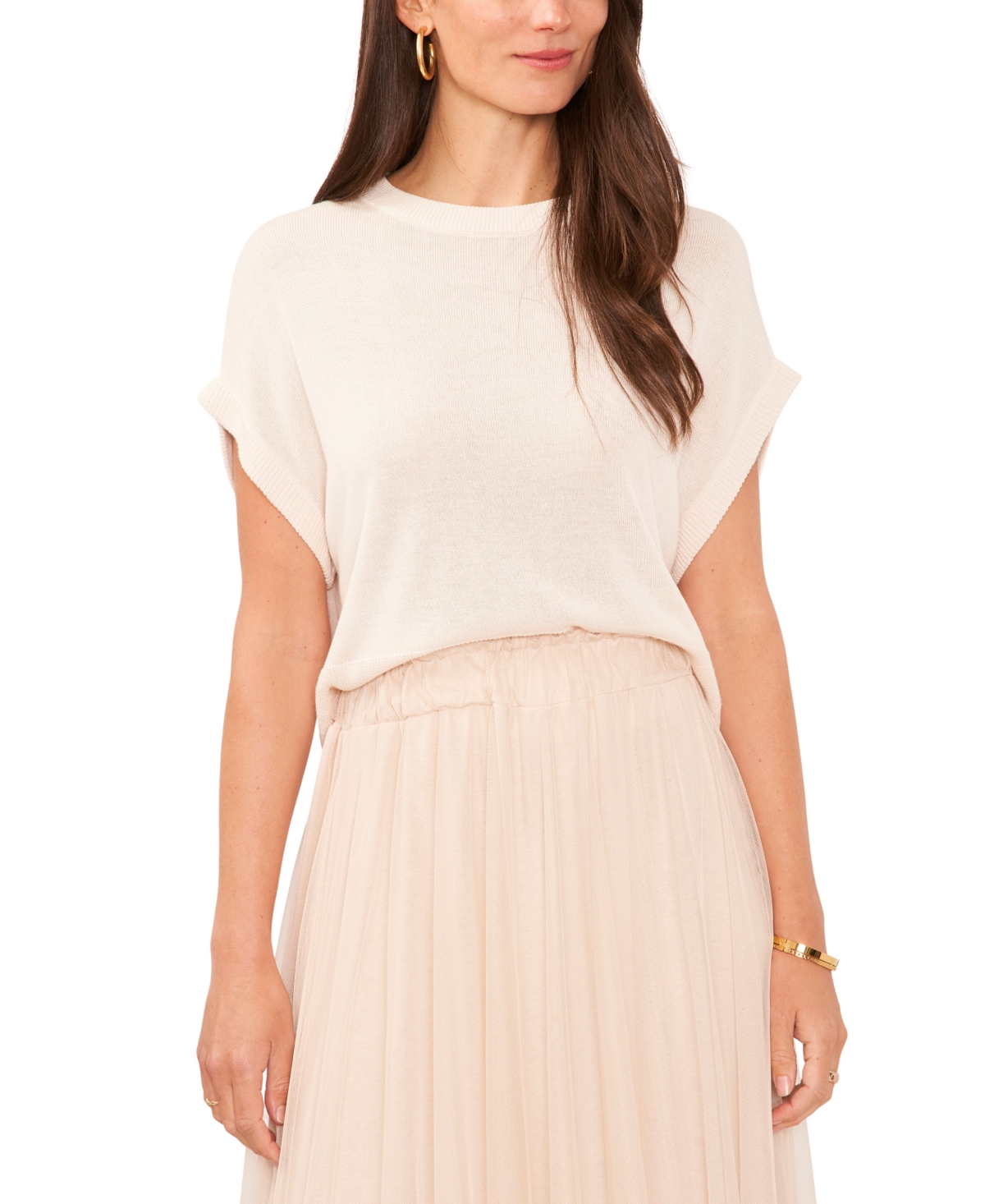 Vince Camuto Women's Drop-shoulder Short-sleeve Sweater In Soft Blush