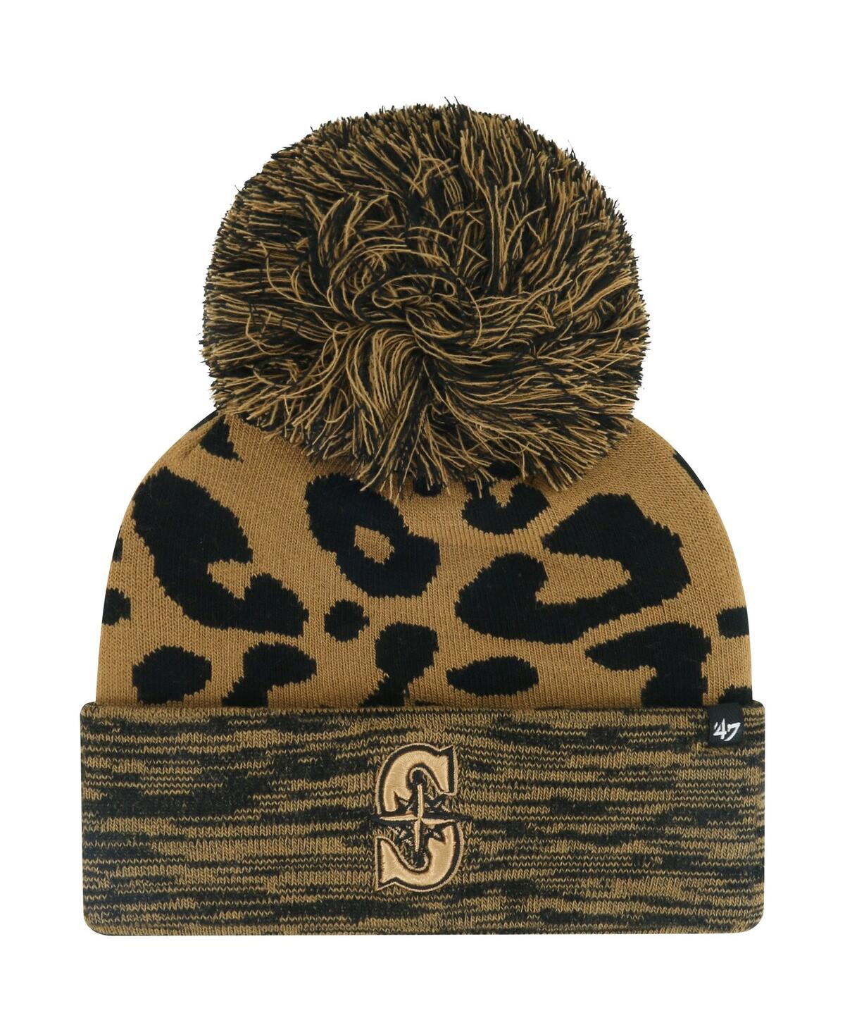 47 Brand Women's ' Seattle Mariners Leopard Rosette Cuffed Knit Hat With Pom In Brown