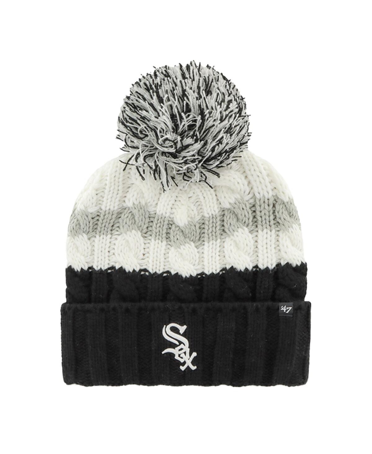 47 Brand Women's ' White, Black Chicago White Sox Ashfield Cuffed Knit Hat With Pom In White,black