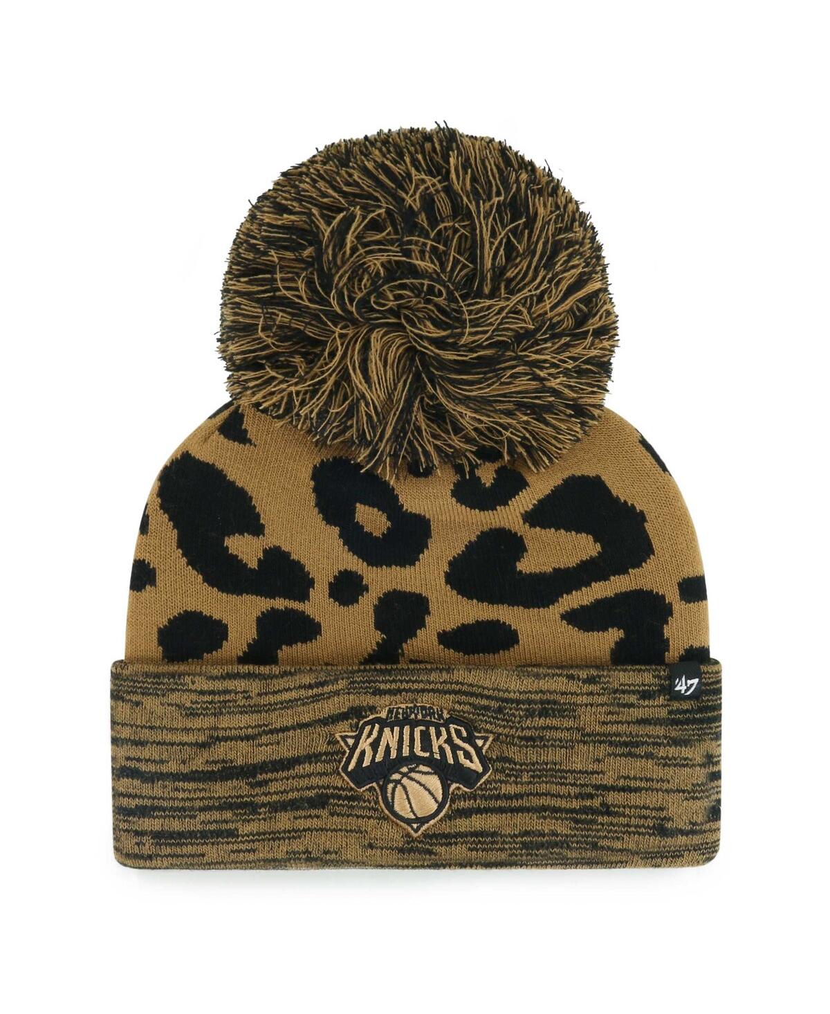 47 Brand Women's ' Leopard New York Knicks Rosette Cuffed Knit Hat With Pom