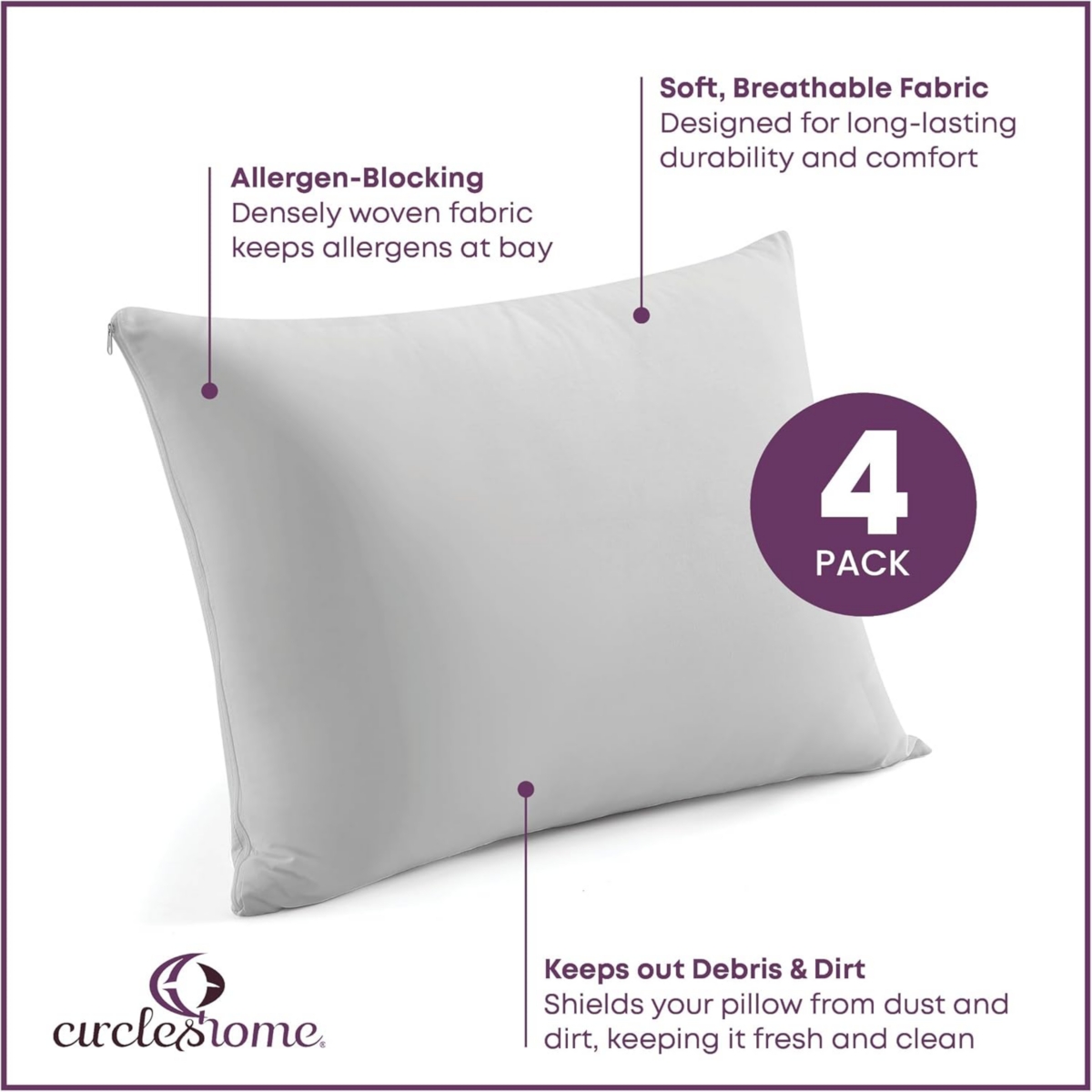 Circles Home 100% Cotton Pillow Protector with Zipper - (4 Pack)