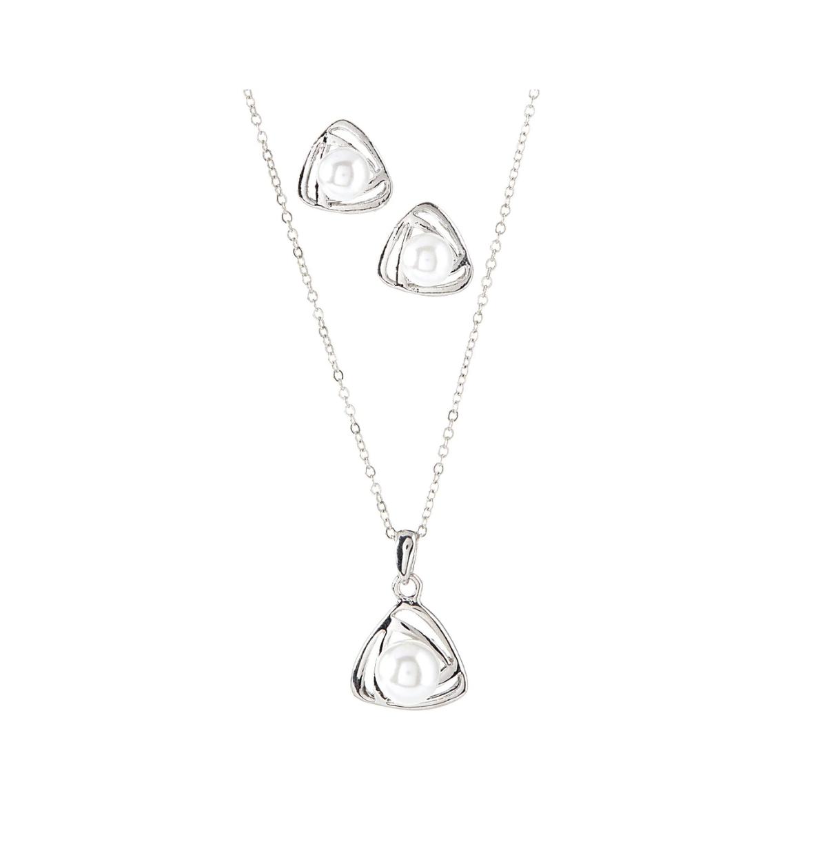 Pearl Love Knot Necklace and Earring Set for Women - Silver