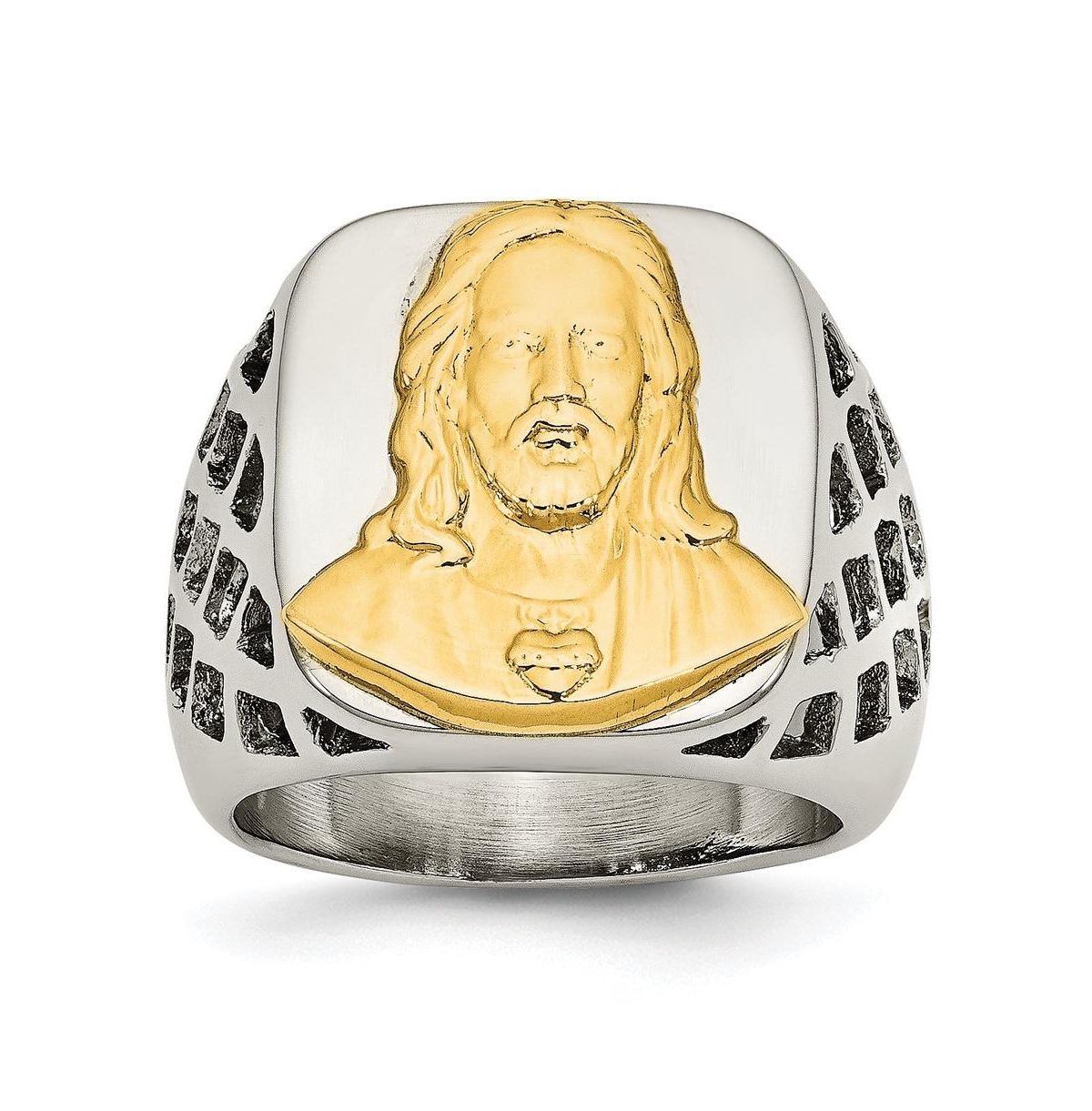 Stainless Steel Sterling Silver Jesus Yellow Ip-plated Ring - Yellow