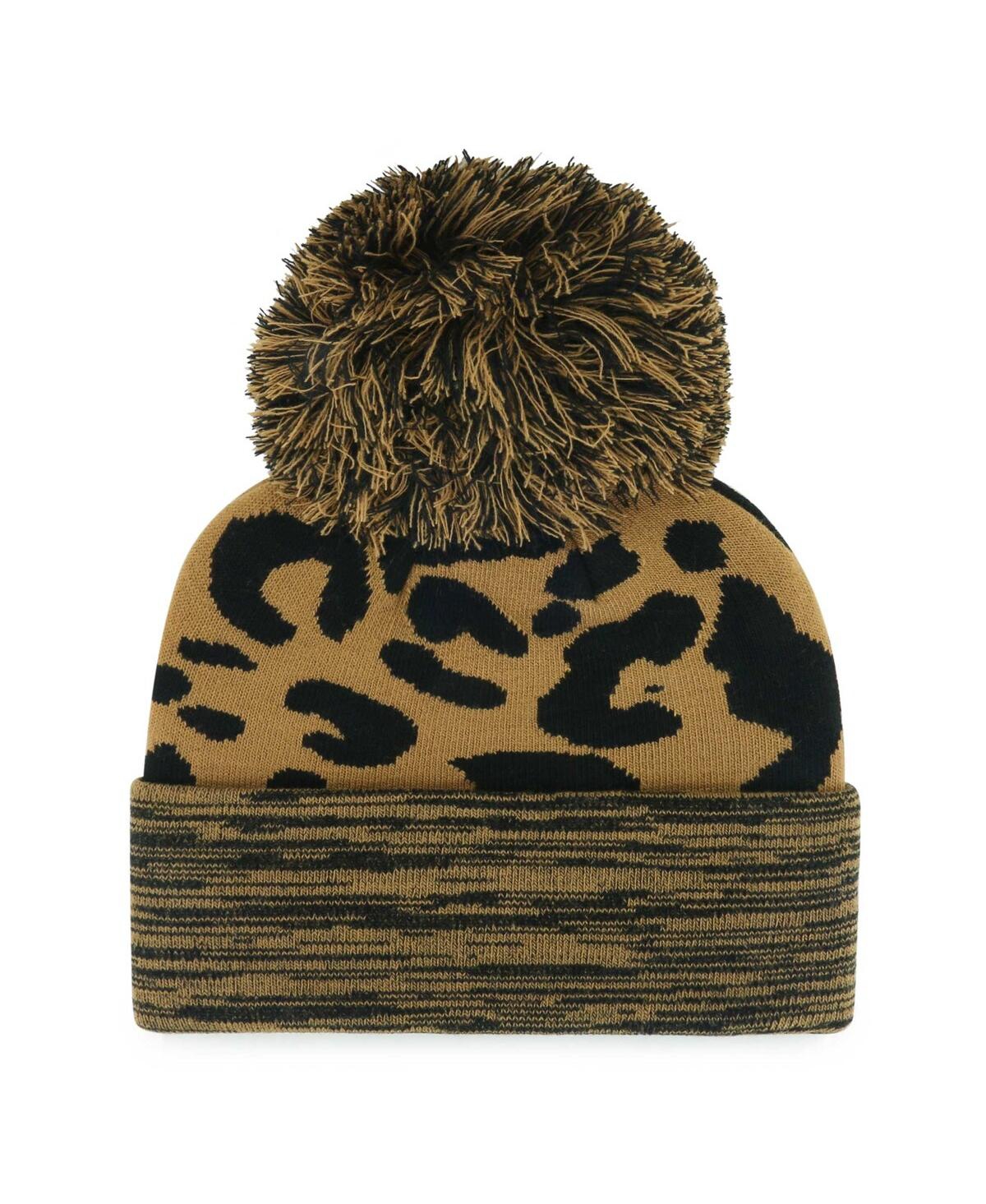 Shop 47 Brand Women's ' Leopard Chicago Bulls Rosette Cuffed Knit Hat With Pom