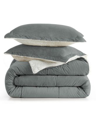 Classic 3 Piece Mediumweight Quilt Sherpa Ultra-Soft Reversible Down Alternative Comforter Set, King