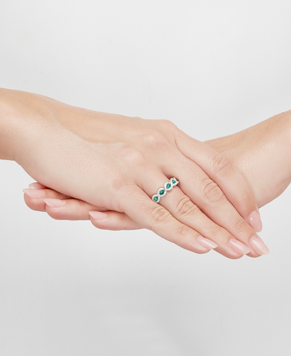 Macy's Emerald (5/8 Ct. T.w.) & Diamond (1/4 Ct. T.w.) Infinity Ring In 14k White Gold (also In Ruby & Sapp In Sapphire