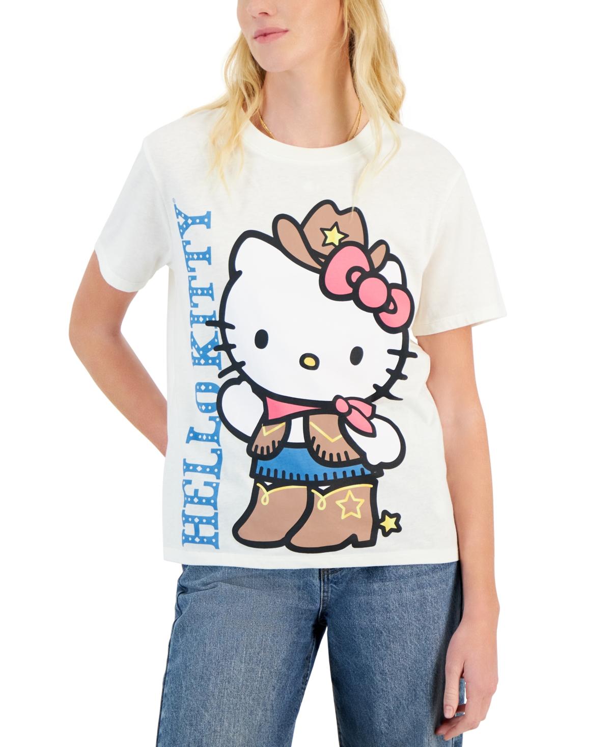 Love Tribe Juniors' Wild West Hello Kitty Graphic Tee In Egret
