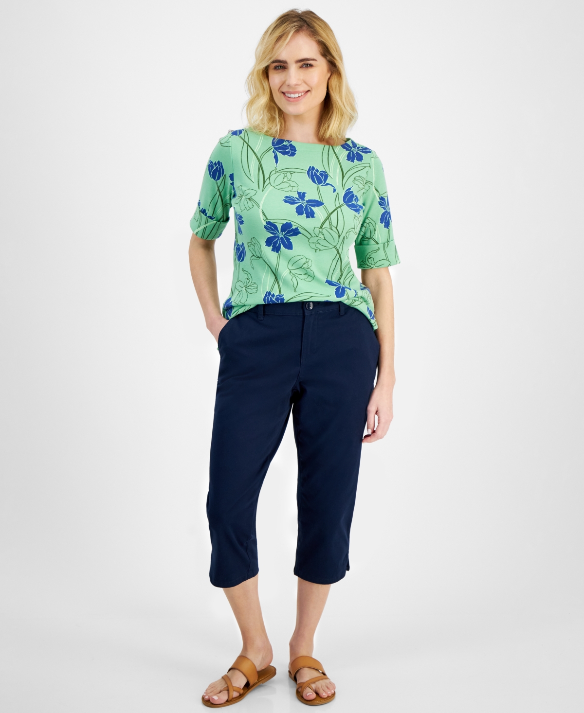 Style & Co Petite Pull On Comfort Capri Pants, Created For Macy's In Industrial Blue