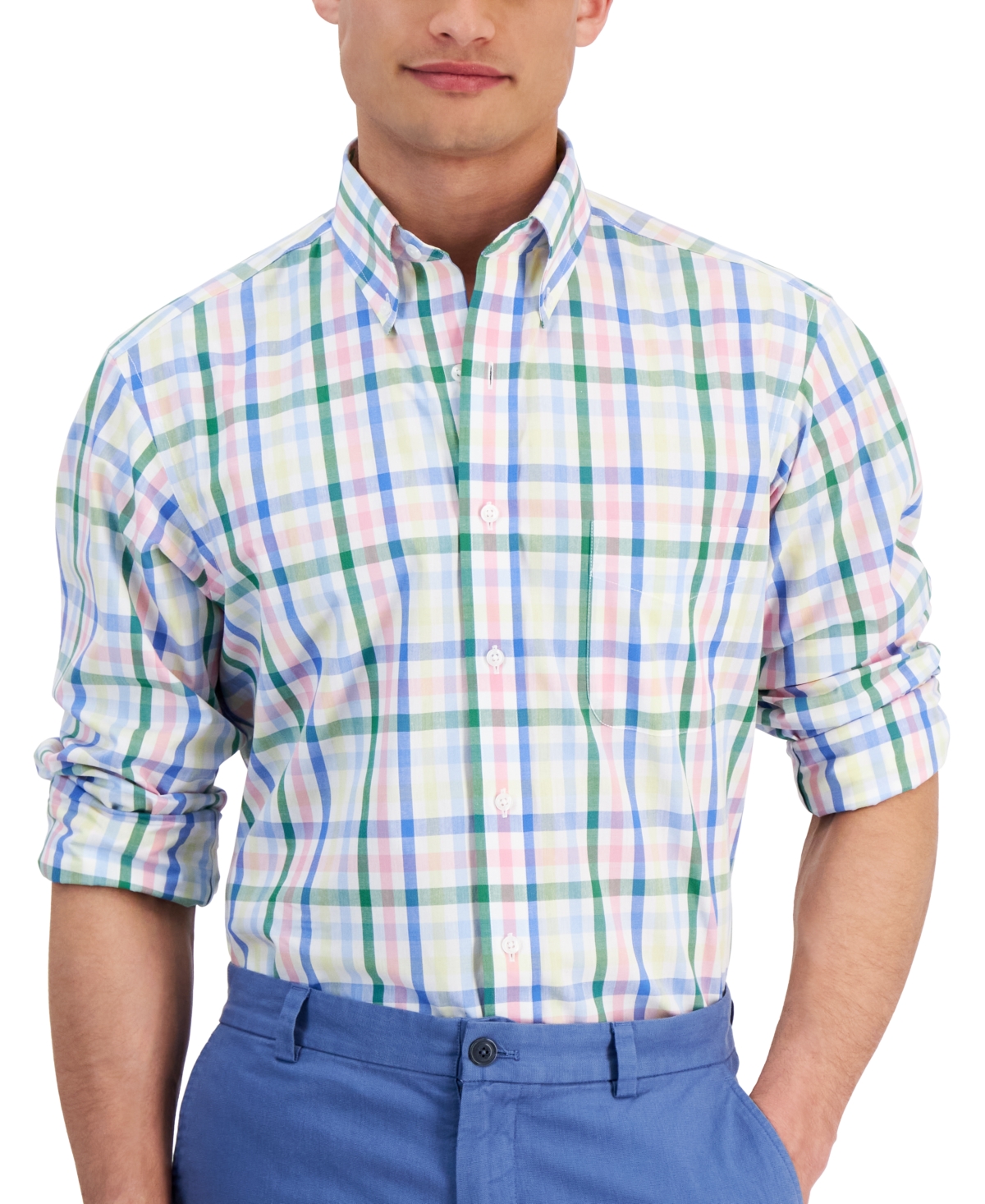 Men's Regular-Fit Multicolor Plaid Dress Shirt, Created for Macy's - Spring