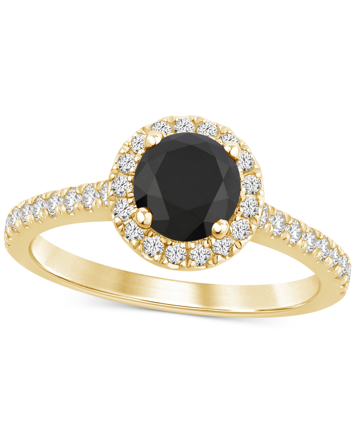 Macy's Black & White Diamond Halo Engagement Ring (1-3/8 Ct. T.w.) In 14k Gold In Yellow Gold