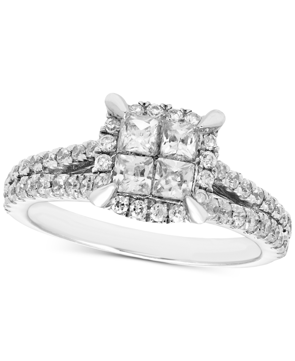 Macy's Diamond Princess Quad Cluster Halo Engagement Ring (1 Ct. T.w.) In 14k White Gold