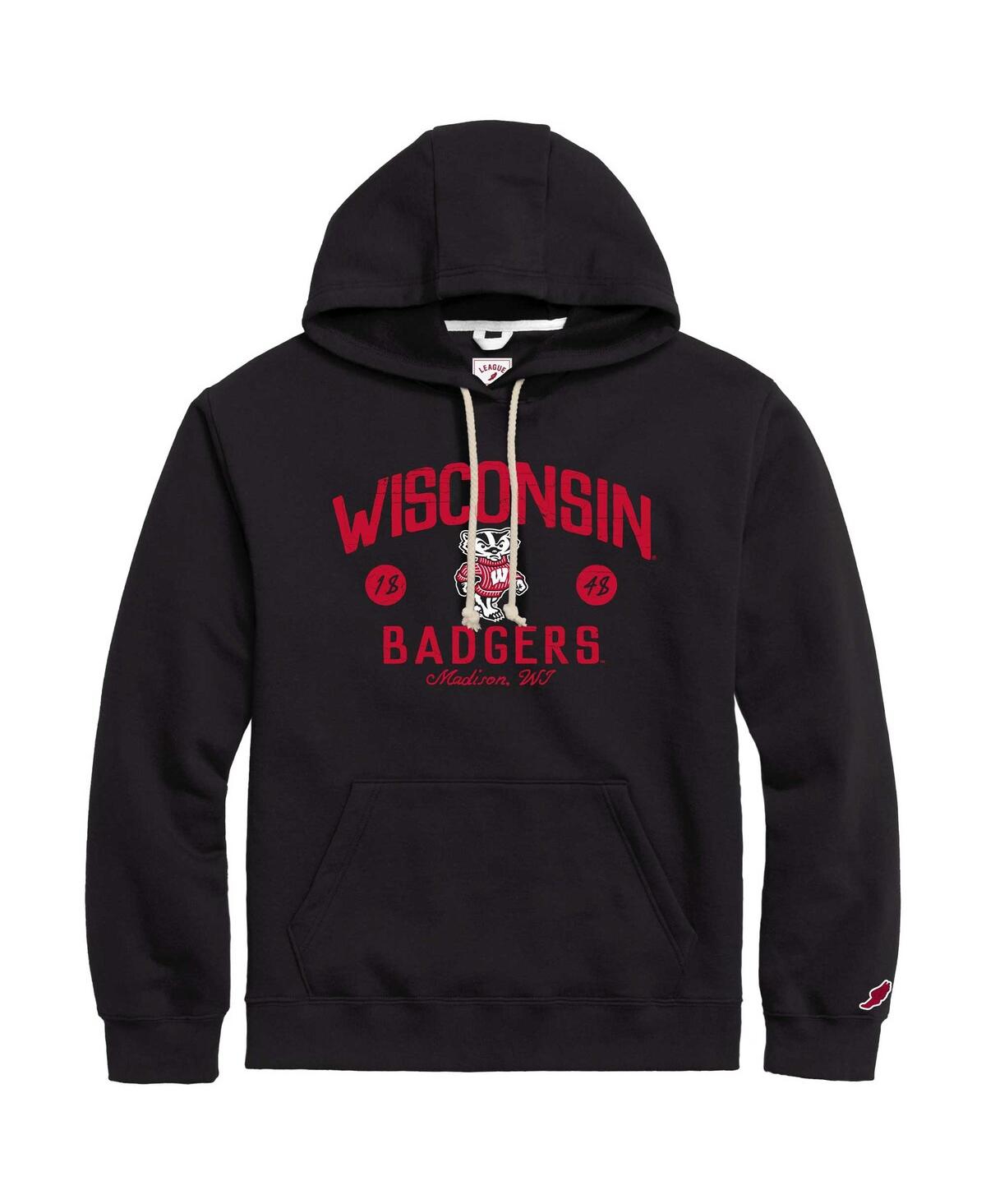 League Collegiate Wear Men's  Black Distressed Wisconsin Badgers Bendy Arch Essential Pullover Hoodie