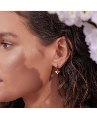 14k Gold Plated Dangling Puffed Heart Huggies Holiday Gift Idea