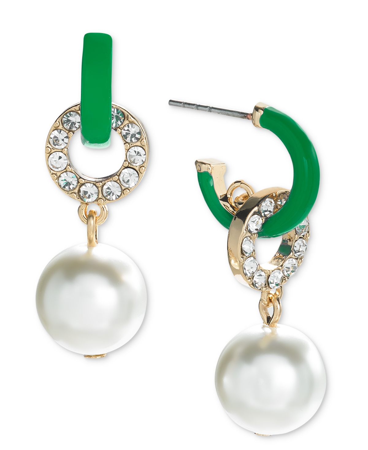 Gold-Tone Pave Ring & Imitation Pearl Charm C-Hoop Earrings, Created for Macy's - Blue