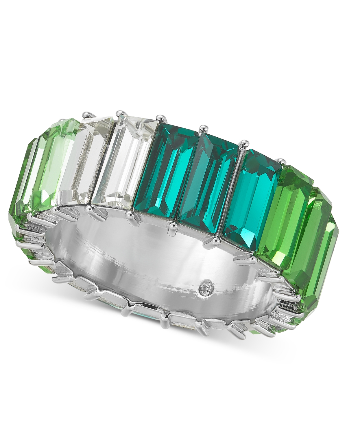 Shop On 34th Silver-tone Baguette Crystal Eternity Ring, Created For Macy's In Green