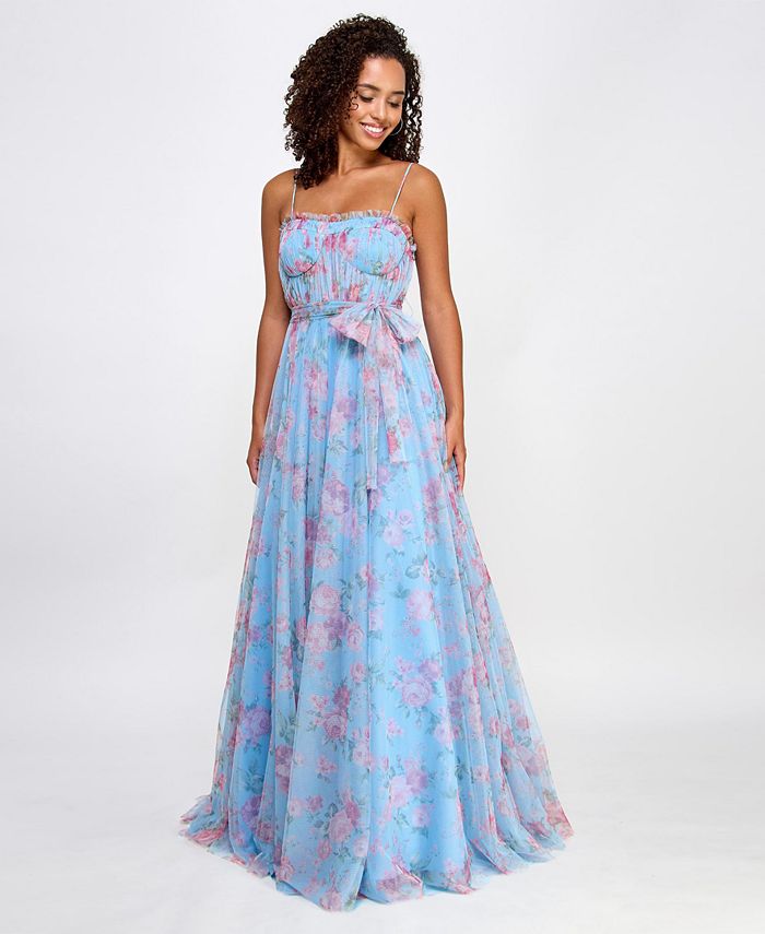 Midnight Blue Floral Dress - Pleated Midi Dress - Bustier Dress