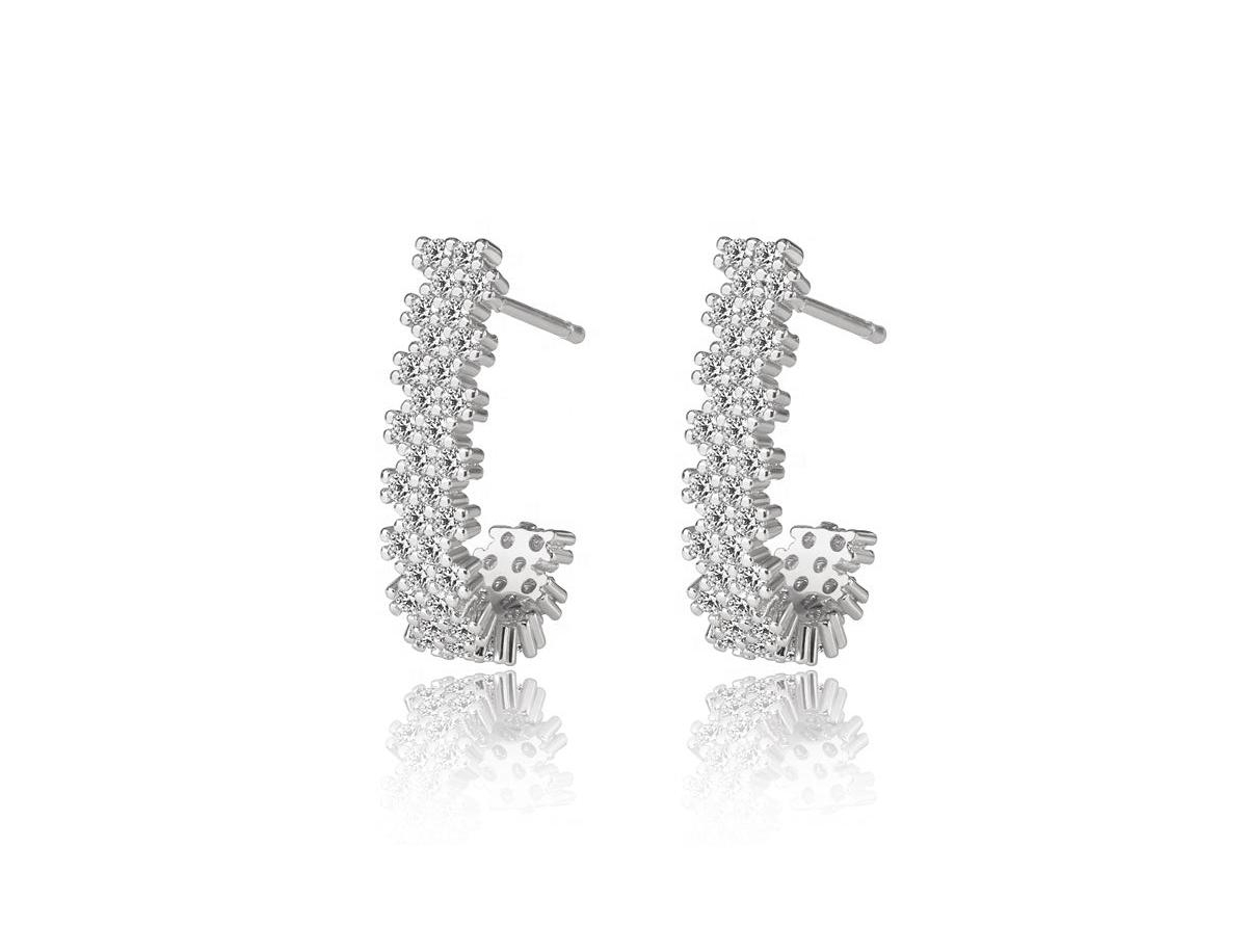 Cubic Zirconia J Hoop Earrings - Silver