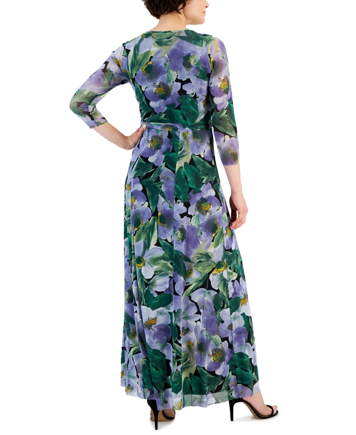 Shop Anne Klein Women's 3/4-sleeve Floral-print Maxi Dress In Lavender Dawn Multi