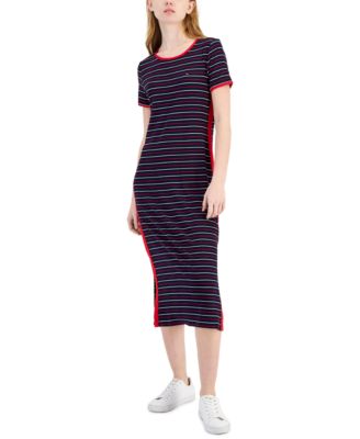 Tommy Hilfiger - Women's Striped Ribbed Midi Dress