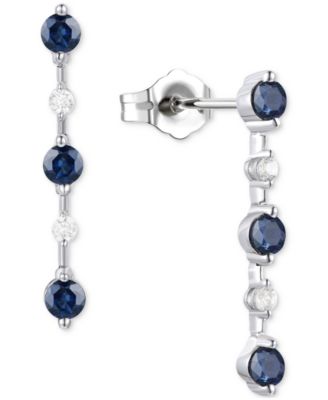 Macy's - Emerald (3/4 ct. t.w.) & Diamond (1/10 ct. t.w.) Linear Drop Earrings in 14k Gold (Also in Ruby & Sapphire)