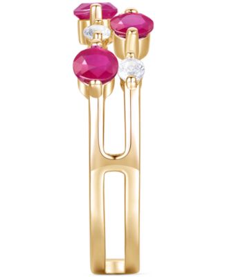 Emerald (5/8 ct. t.w.) & Diamond (1/5 ct. t.w.) Double Row Ring in 14k Gold (Also in Ruby & Sapphire)