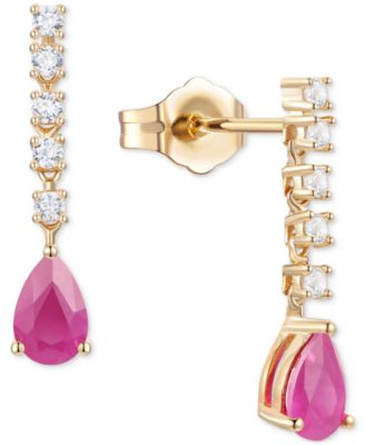 Macy's - Emerald (3/4 ct. t.w.) & Diamond (1/5 ct. t.w.) Chain Pear Drop Earrings in 14k Gold (Also in Ruby & Sapphire)