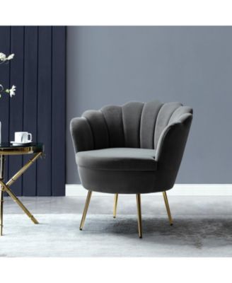 Modern Velvet Barrel Chair with Channel Tufted Back
