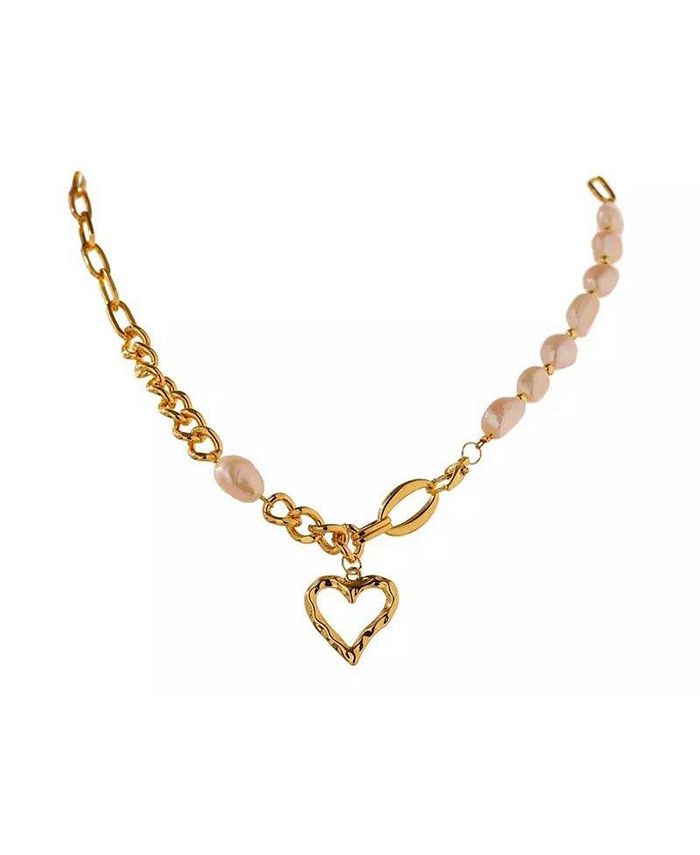 Hollywood Sensation Pearl Link Necklace with Heart Pendant Necklace