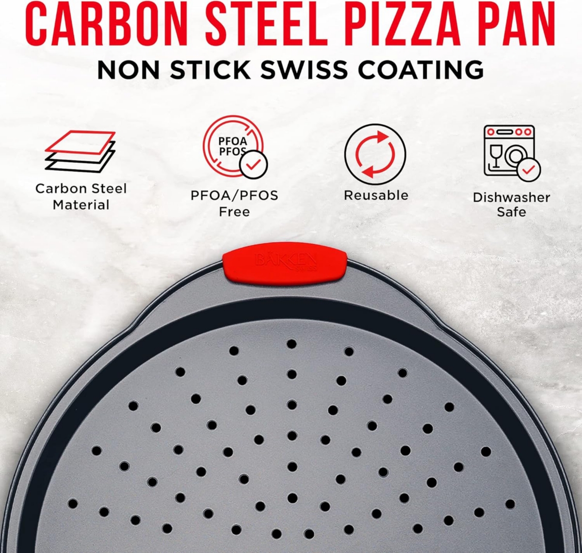 Bakken Swiss Pizza Tray Carbon Steel Pizza Pan with Holes and Non-Stick Coating  Pfoa Pfos and Ptfe Free by Bakken