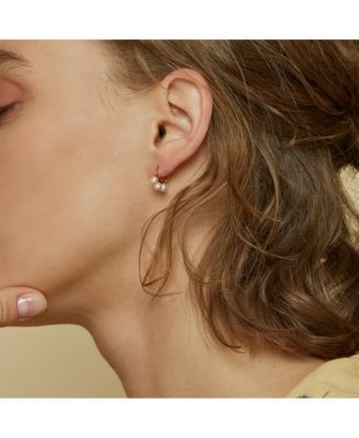 Sterling Silver 18k Gold Plated Triple Cultured Pearl Huggies